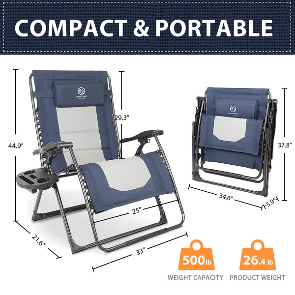 Coastrail Outdoor Folding Zero Gravity Chair Camping Chair Recliner With Backrest Wide Seat